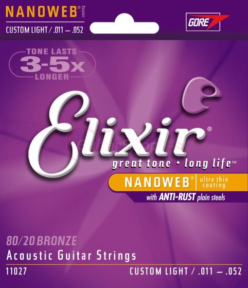 Elixir Nanoweb 80-20 Acoustic Guitar Strings 11-52