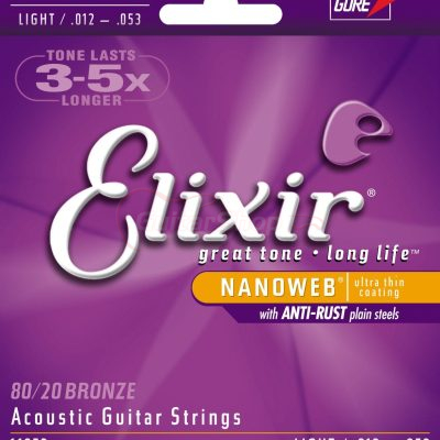 Elixir Nanoweb 80-20 Acoustic Guitar Strings 12-53
