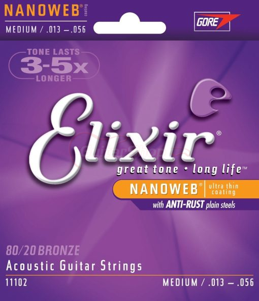 Elixir Nanoweb 80-20 Acoustic Guitar Strings 13-56