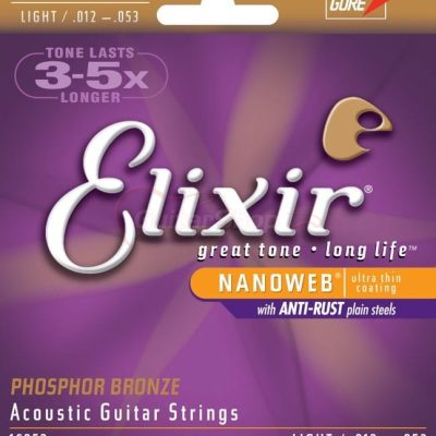 Elixir Nanoweb Phosphor Bronze Acoustic Guitar Strings 12-53