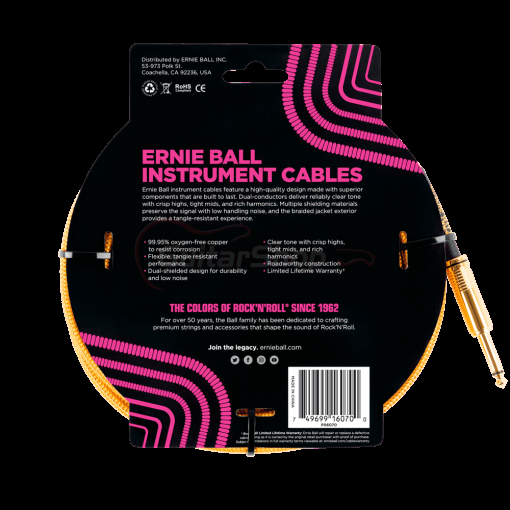 Ernie Ball 6070 25ft Braided Cable Gold Gold - Image 2