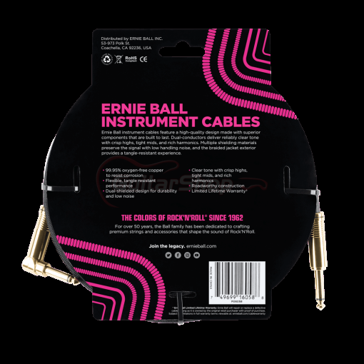 Ernie Ball 25ft Braided Straight to Angle Instrument Cables -Black - Image 2