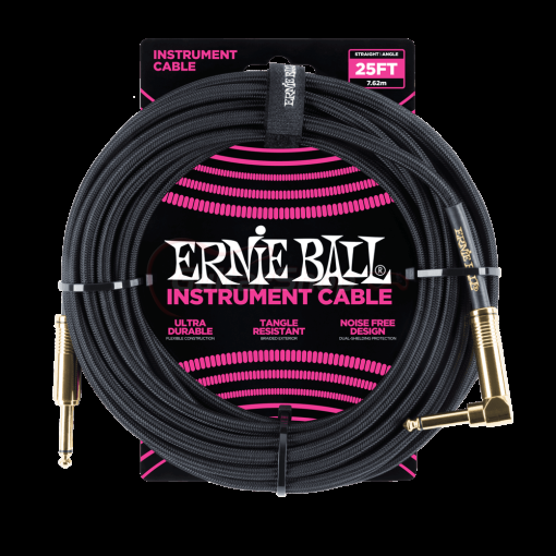 Ernie Ball 25ft Braided Straight to Angle Instrument Cables -Black