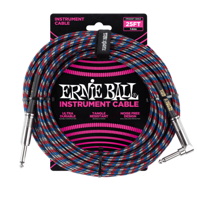 Ernie Ball 25ft Braided Cable Black-Red-Blue-White