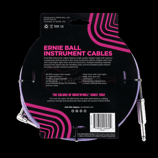 Ernie Ball 6067 25ft Braided Straight to Angle Instrument Cable Neon Orange - Image 2