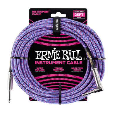 Ernie Ball 6069 25ft Braided Straight to Angle Instrument Cable Purple