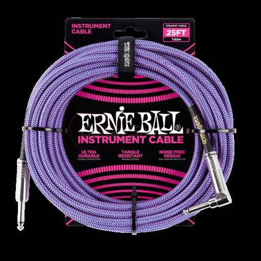 Ernie Ball 6069 25ft Braided Straight to Angle Instrument Cable Purple