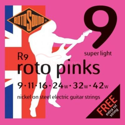 Rotosound R9 Roto Pinks Nickel Wound Electric Guitar Strings 9-42