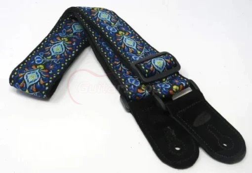 Leathergraft Jacquard Guitar Strap Black and Blue