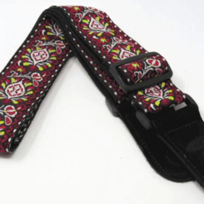 Leathergraft jacquard guitar strap red and yellow