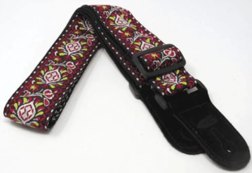 Leathergraft jacquard guitar strap red and yellow